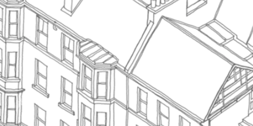 Hand drawn illustration of houses and roof tops