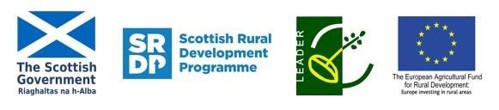 Logos for Scottish Government, Scottish Rural Development Programme, Leader and European Agricultural Fund