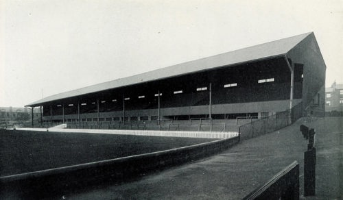 Black and white photo of a football stand.