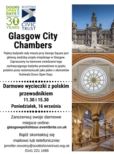 Advertisement for Glasgow City Chambers Polish-language tours